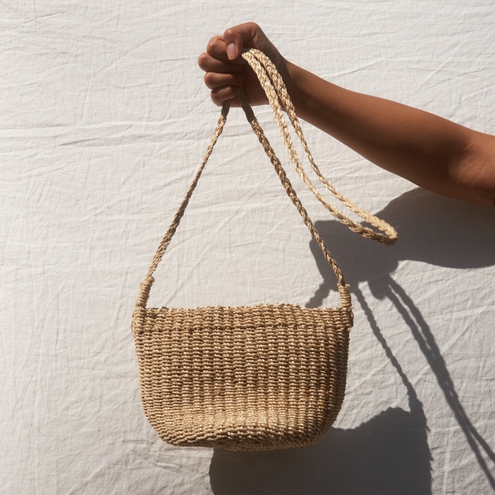 Woven white crossbody bag